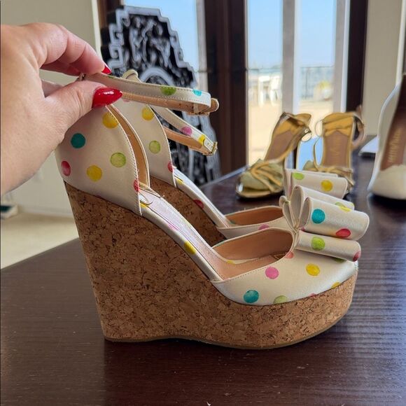Colorful Polka Dot Wedge Sandals - Picture 4 of 5